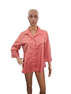 Chicos Women’s Size 4-6 No Iron Hidden Button Up 3/4 Sleeve Shirt Pink